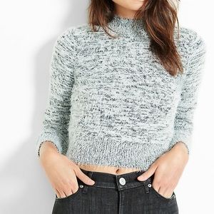 Express Cropped Black and Gray Fuzzy Turtleneck